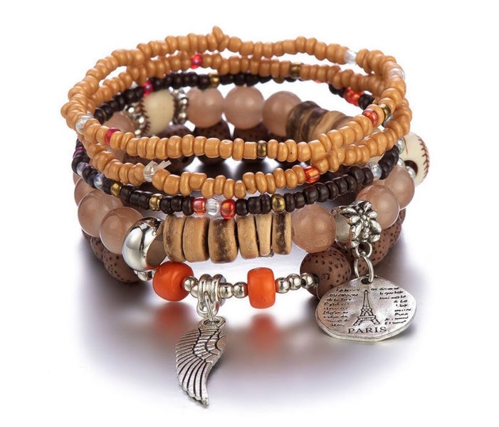 Brown Bohemian Ethnic Style Multi-layer Stretch Rice Bead Bracelet Carousel 1