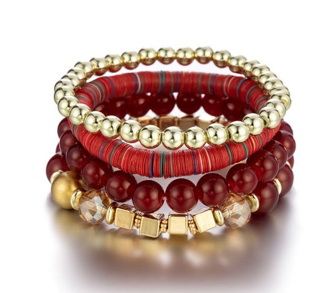 Red Fashionable Style Multi-layer Stretch Glass Bead Bracelet Carousel 1