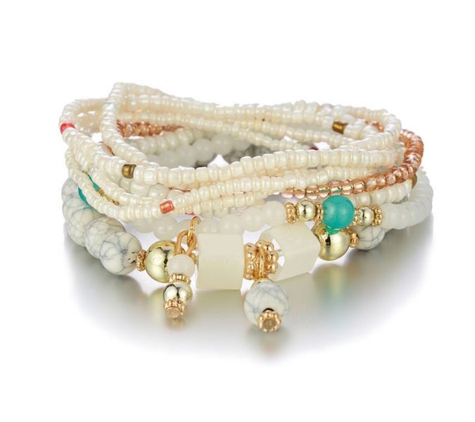 White Fashionable Style Multi-layer Stretch Glass Bead Bracelet Carousel 1