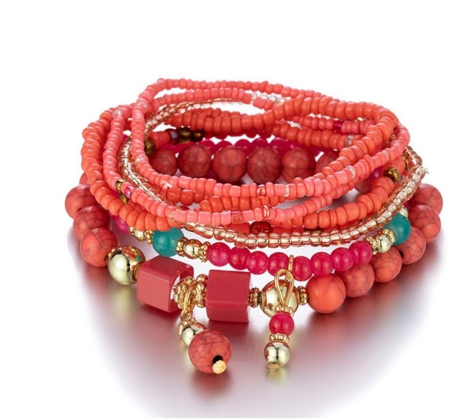 Pink Fashionable Style Multi-layer Stretch Glass Bead Bracelet Carousel 1
