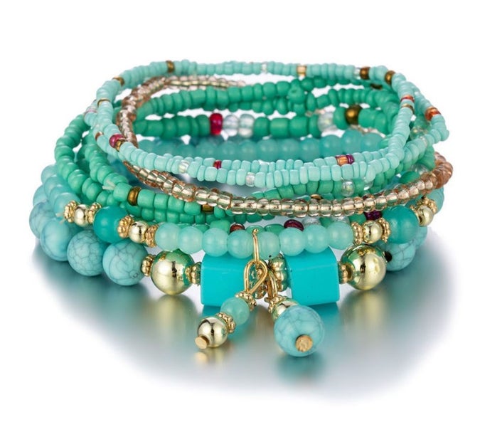 Light Blue Fashionable Style Multi-layer Stretch Glass Bead Bracelet Carousel 1