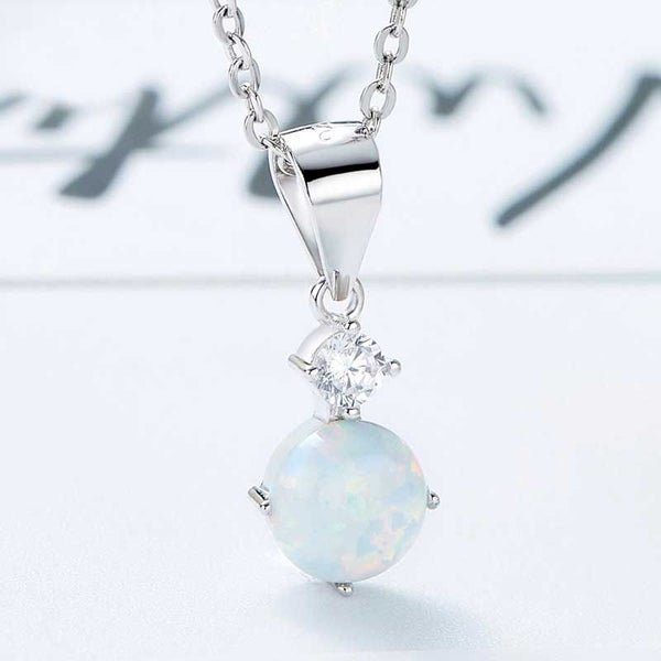 Silver Crystal Opal Necklace "Greer" (White) Carousel 2