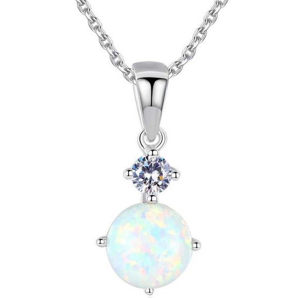 Silver Crystal Opal Necklace "Greer" (White) Carousel 1