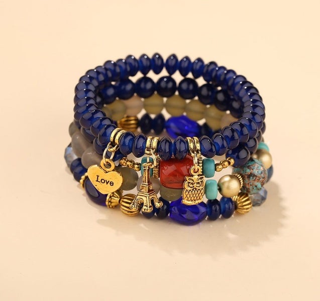 Blue Fashionable Style Multi-layer Stretch Glass Bead Bracelet Carousel 1