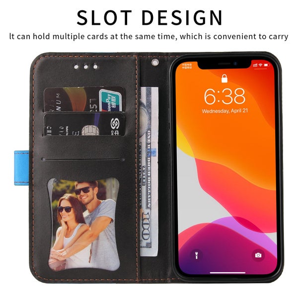 Galaxy S21 5G suede wallet case collage style blue Carousel 6