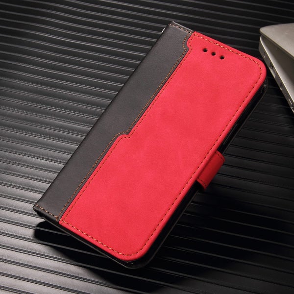 Iphone 15 suede wallet case collage style red Carousel 2