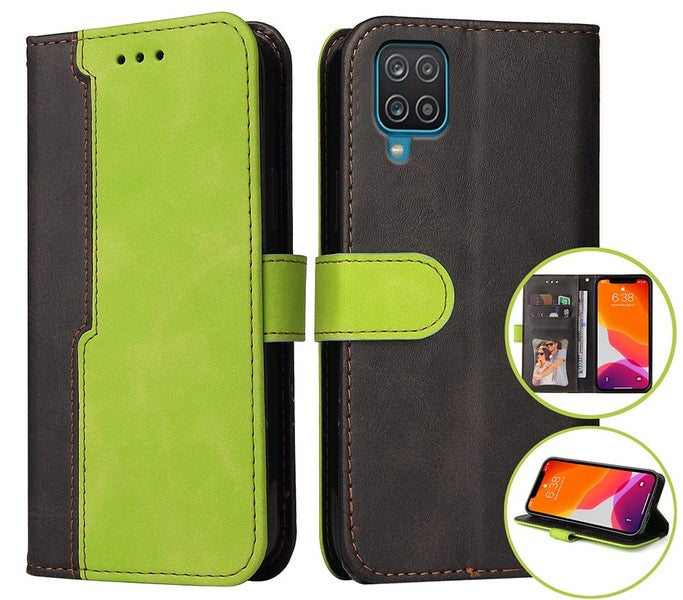 Galaxy M22 suede wallet case collage style green Carousel 1