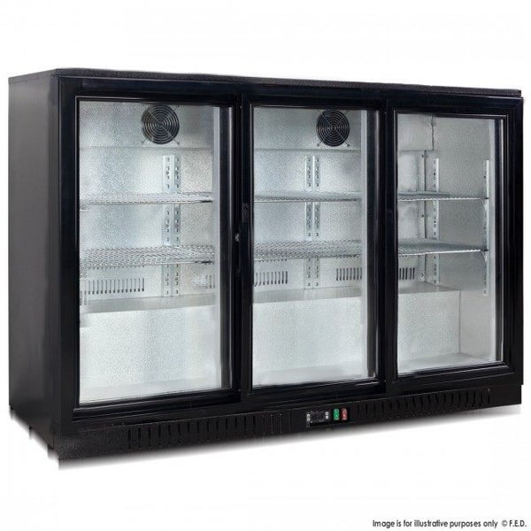 330L Commercial Bar Fridge - 3 Glass Door, Sliding - Drinks Display Refrigerator Carousel 1