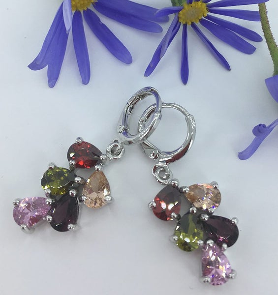 Silver Earrings Teardrop CZ Diamonds "Harriet" (Coloured) Carousel 2