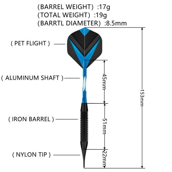 Soft Tip Darts Set Dartboards Sports Games Professional Electronic Dart Blue19g Carousel 5
