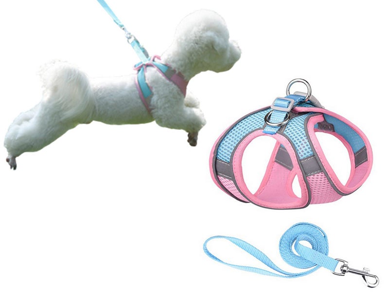 Reflective Pet Harness with Leash Pink Large Carousel 1