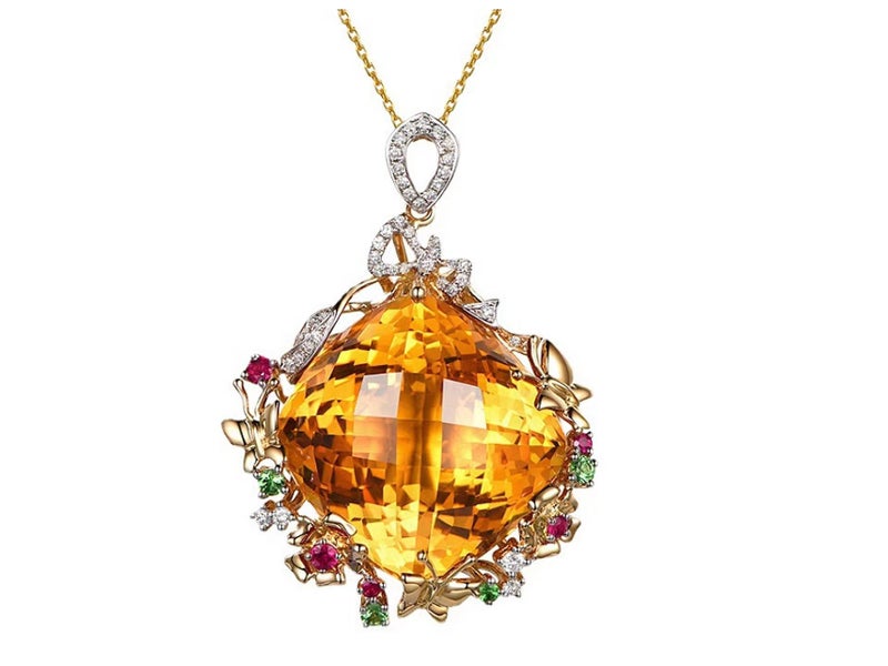 Citrine Pendant Necklace Yellow Gold Plated Necklace Carousel 1