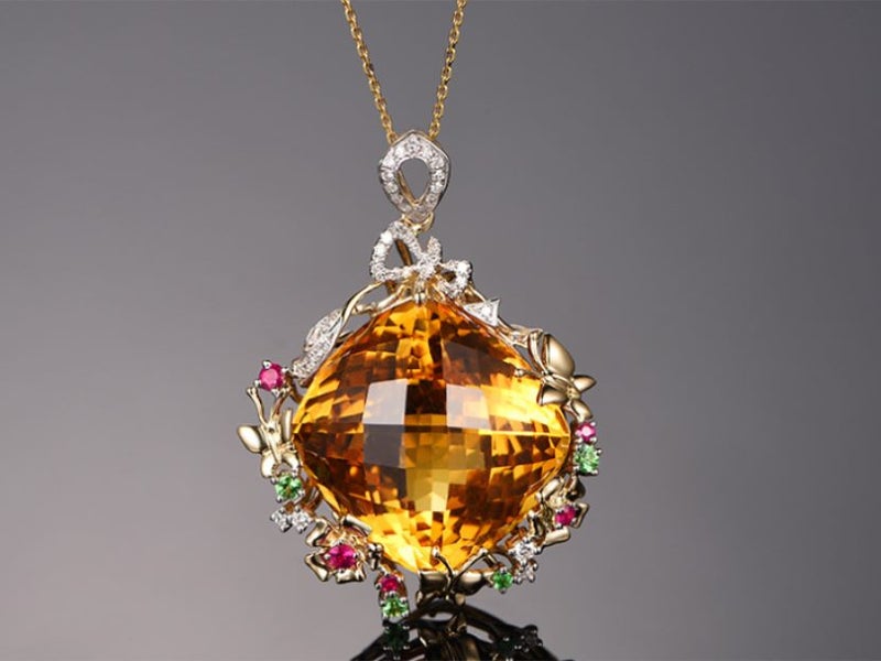 Citrine Pendant Necklace Yellow Gold Plated Necklace Carousel 2