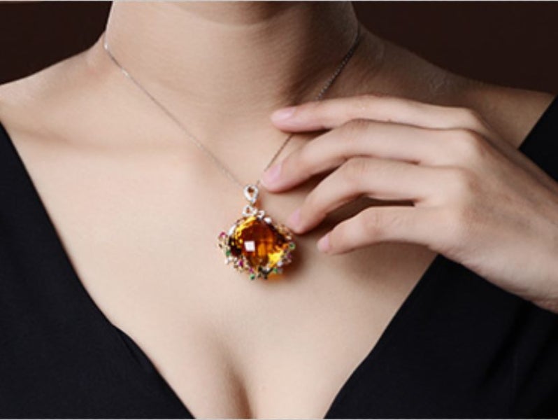 Citrine Pendant Necklace Yellow Gold Plated Necklace Carousel 4