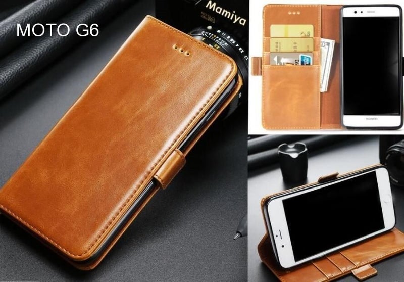 MOTO G6 case executive leather wallet case Carousel 1