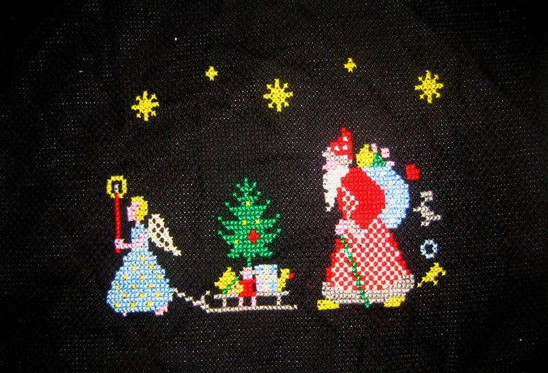 SANTA & ANGEL – COMPLETED STITCH CROSS Carousel 1