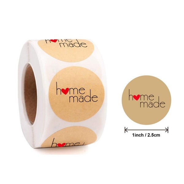 25mm Round "Handmade With Love" Kraft Paper Stickers Adhesive Labels Baki CHK177 Carousel 1