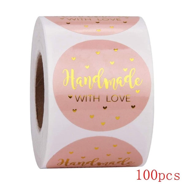 100-500pcs Handmade With Love Kraft Paper Stickers 25mm Round Adhesive La CHK177 Carousel 1