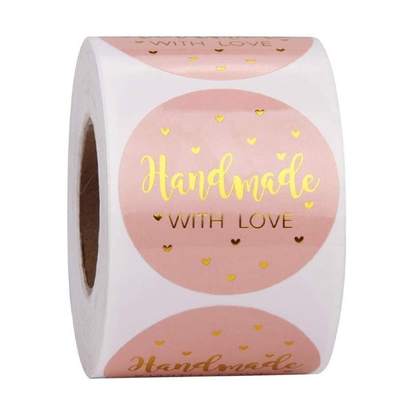 100-500pcs Handmade With Love Kraft Paper Stickers 25mm Round Adhesive La CHK177 Carousel 2