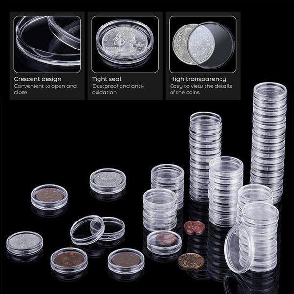 10 25Pc 21 22 23 25 26 27 28 45mm Transparent Round Coin Box Capsules Sto CHK177 Carousel 1