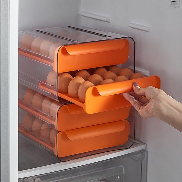 Plastic Refrigerator Anti-Drop Egg Storage Box Support Stackable Kitchen CHK177 Carousel 11