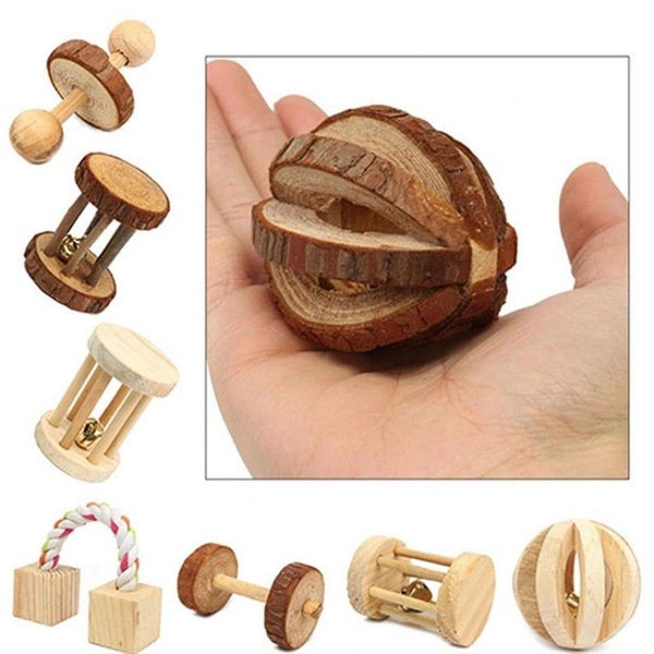 Cute Natural Wooden Rabbits Hamster Toys Pine Dumbells Unicycle Bell Roll CHK177 Carousel 2
