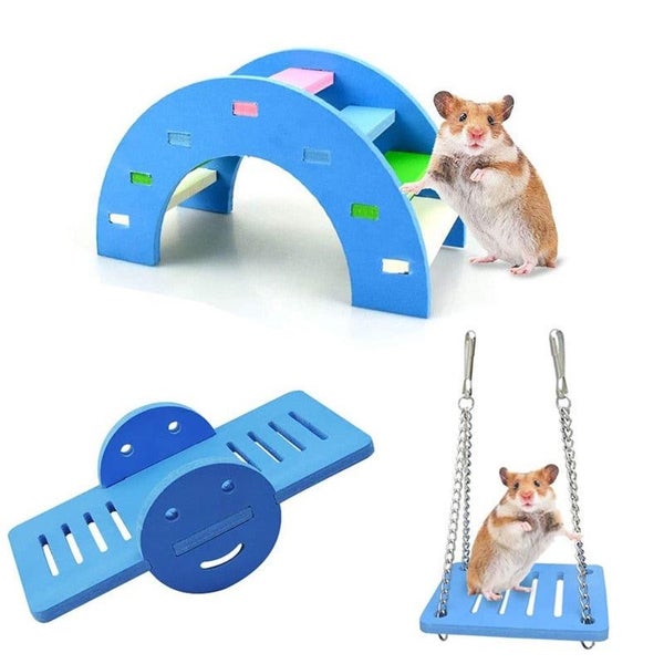 pet Hamster Toys Wooden Rainbow Bridge Seesaw Swing Toys Small Animal Act CHK177 Carousel 2