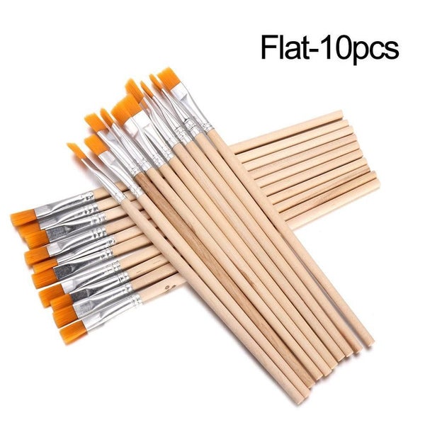 10Pcs/set DIY flat/tip Nylon Hair Wooden Handle Hook Line Pens Paint Brus CHK177 Carousel 1