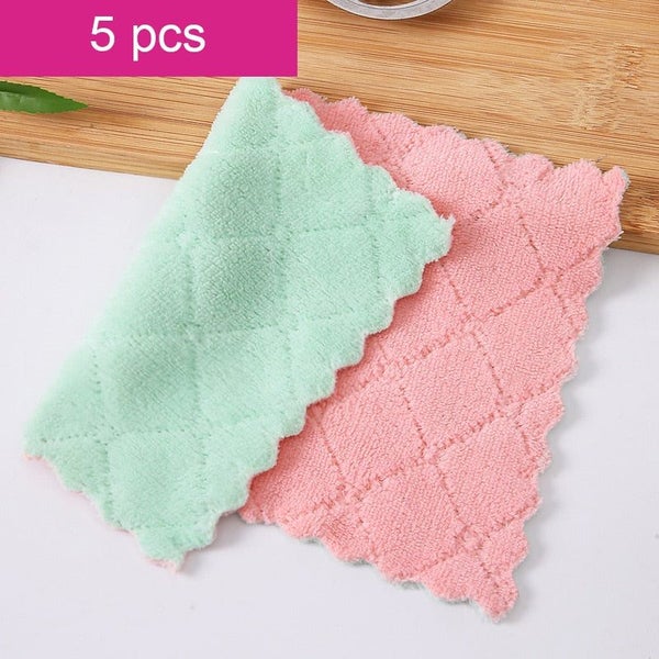 5pcs Double-layer Absorbent Microfiber Kitchen Dish Cloth Non-stick Oil H CHK177 Carousel 1