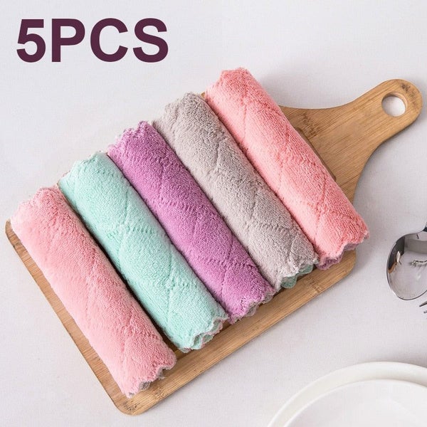 5pcs Double-layer Absorbent Microfiber Kitchen Dish Cloth Non-stick Oil H CHK177 Carousel 2