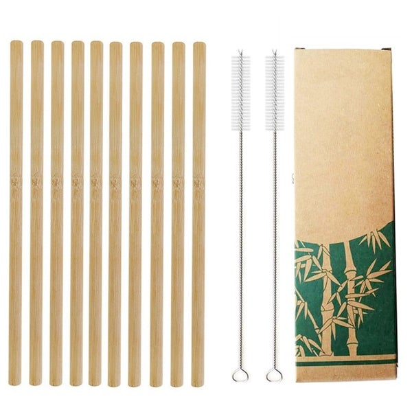 10Pcs Natural Bamboo Straw 20cm Reusable Drinking Straws with Cleaning Br CHK177 Carousel 1
