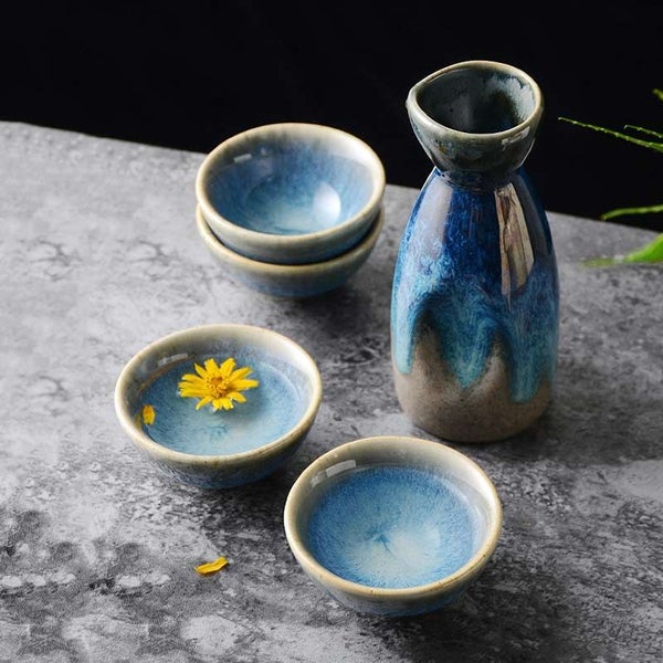 5Pcs Retro Japanese Sake Set Ceramic Flagon Liquor Cup 1 Pot 4 Cups Home CHK177 Carousel 2