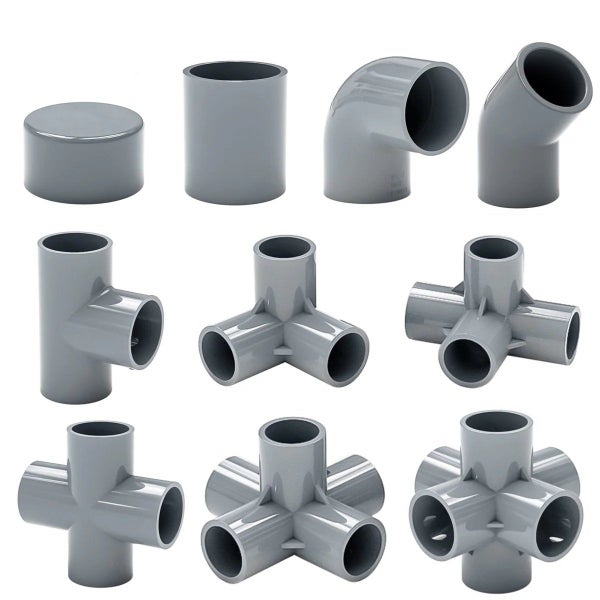 Gray 20/25/32mm PVC Pipe Fittings 3/4/5/6 Ways DIY Straight Elbow Equal Tee Conn Carousel 2