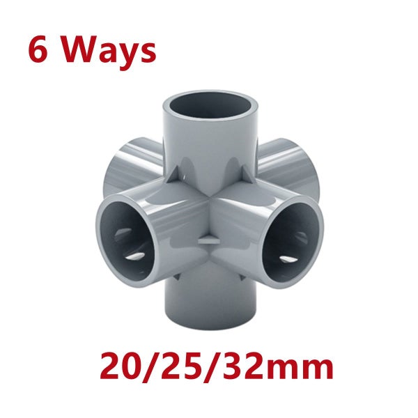 Gray 20/25/32mm PVC Pipe Fittings 3/4/5/6 Ways DIY Straight Elbow Equal Tee Conn Carousel 1