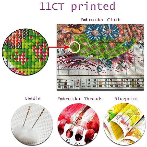 11/14CT Embroidery Painting Cartoon Houses Cross Stitch Kits DMC Printed CHK177 Carousel 11