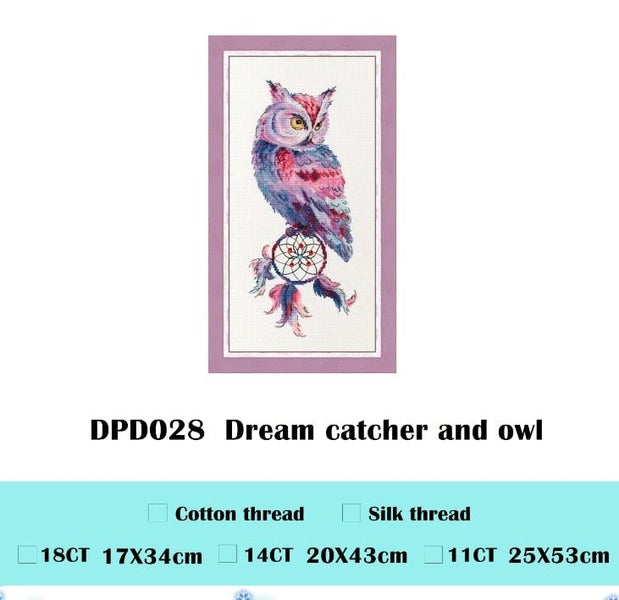 Dream catcher and owl cross stitch package animal 18ct 14ct 11ct cloth co CHK177 Carousel 1