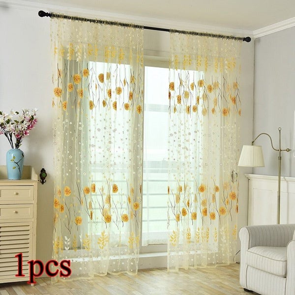 100x200cm Sunflower Print Window Panel Curtain Room Divider Tulle Sheer Curtain Carousel 1