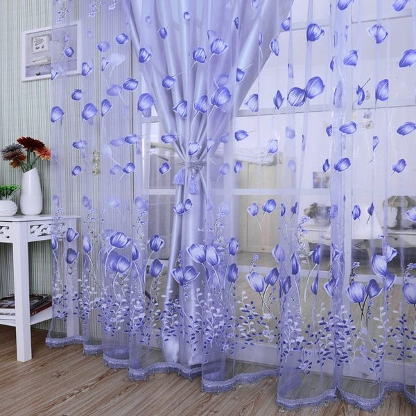 1PC Modern Tulle Curtains Purple Curtains Bedroom Door Short Kitchen Window Curt Carousel 9