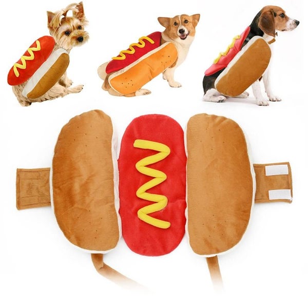 Pet Dress Up Costume Hot Dog Shaped Dachshund Sausage S M L Adjustable Clothes F Carousel 2