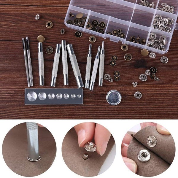 Leather Snap Fasteners Kit Press Stud Metal Button Snaps with Hammer Inst CHK177 Carousel 10