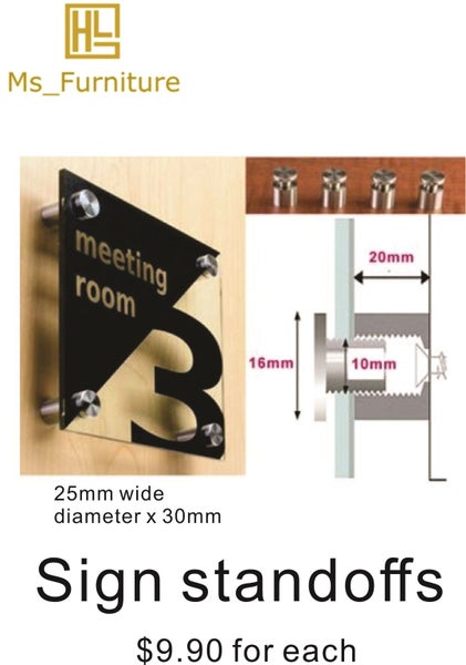 Sign standoffs, 12mm / 16mm / 25mm wide diameter x 30mm off the wall All colours Carousel 1