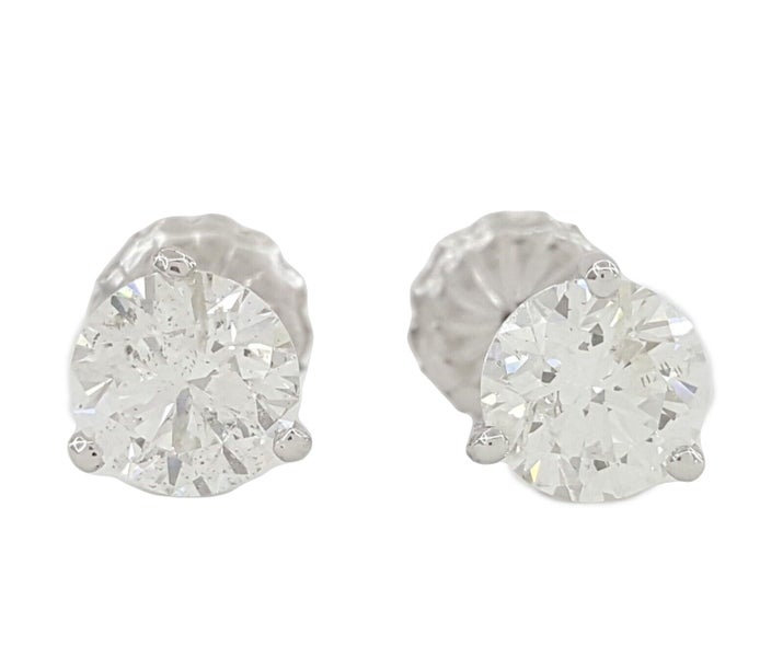 14k White Gold 2.05ctw Hearts & Arrows Round Brilliant Cut Diamond Stud Earrings Carousel 1