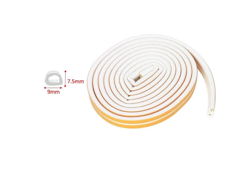PTN 7.5mm TYPE-D WHITE Door Seal Strip Draught Excluder Tape Weather Strip 6M Carousel 1