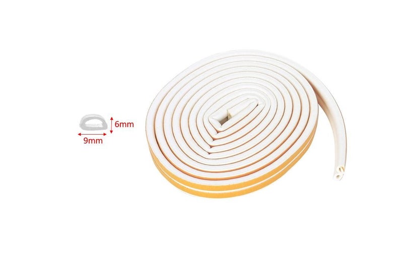 PTN 6mm TYPE-D WHITE Door Seal Strip Draught Excluder Tape Weather Strip 6M Carousel 1