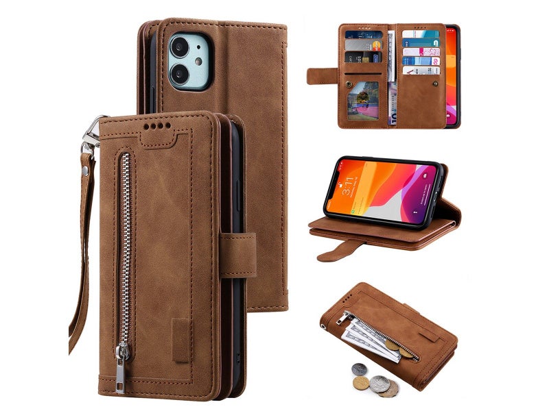 Wallet Case PU Leather Phone Case for iPhone 13 Mini Brown Carousel 1