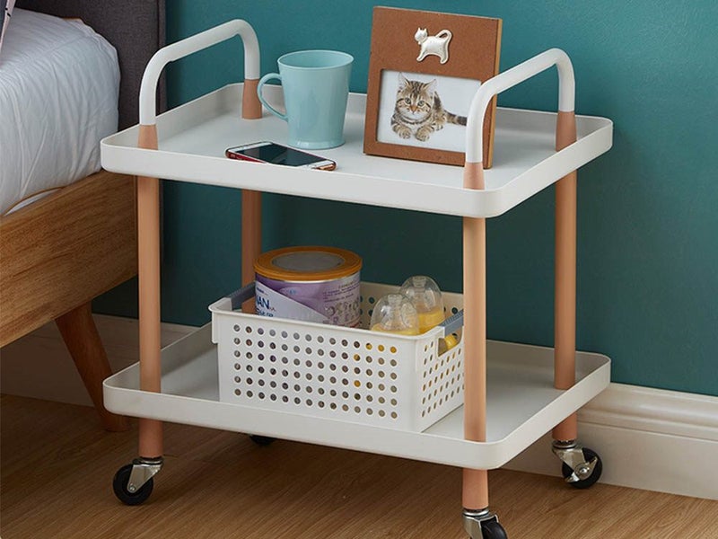 2 Tiers Utility Rolling Cart Multi-Function Storage Rack -White Carousel 1