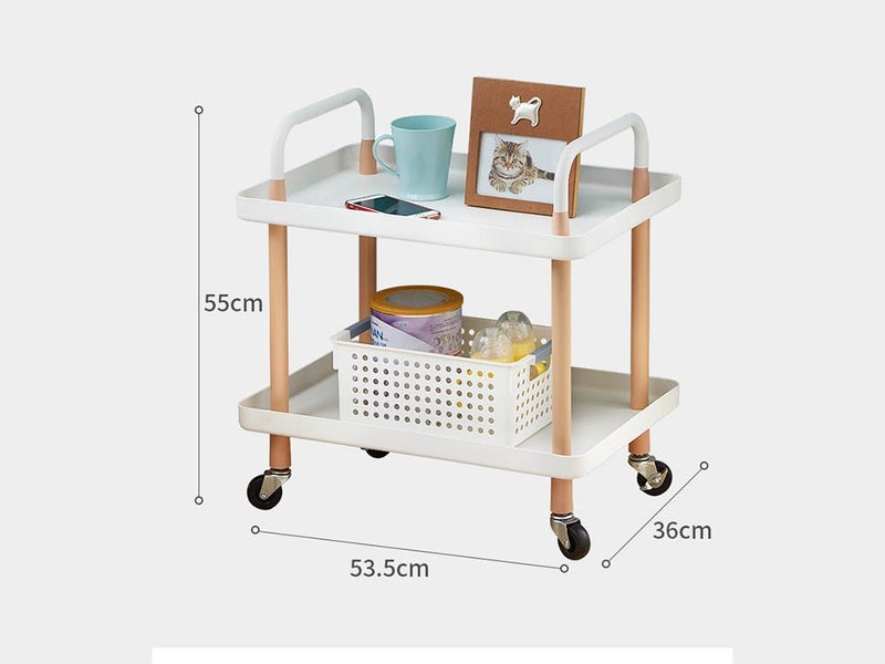 2 Tiers Utility Rolling Cart Multi-Function Storage Rack -White Carousel 4