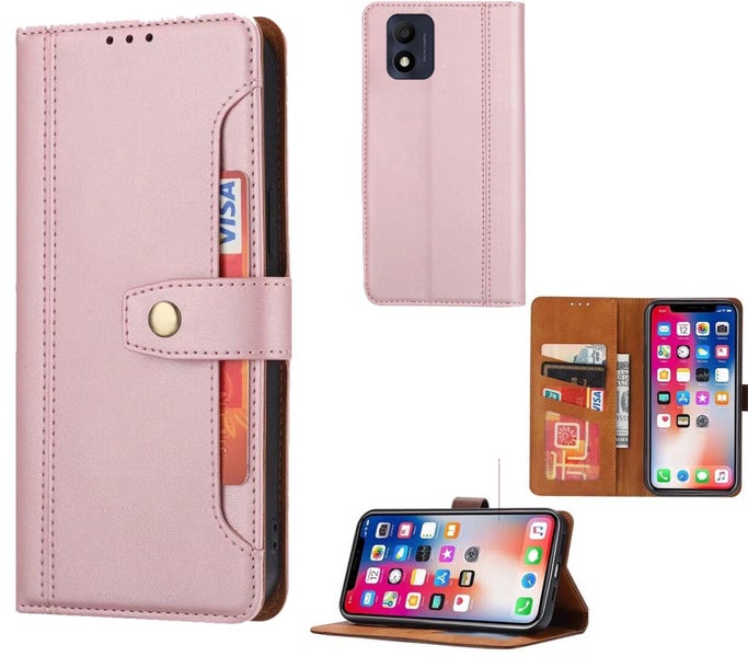 Alcatel 1B 2022 pu leather wallet case front pocketic closure rose gold Carousel 1