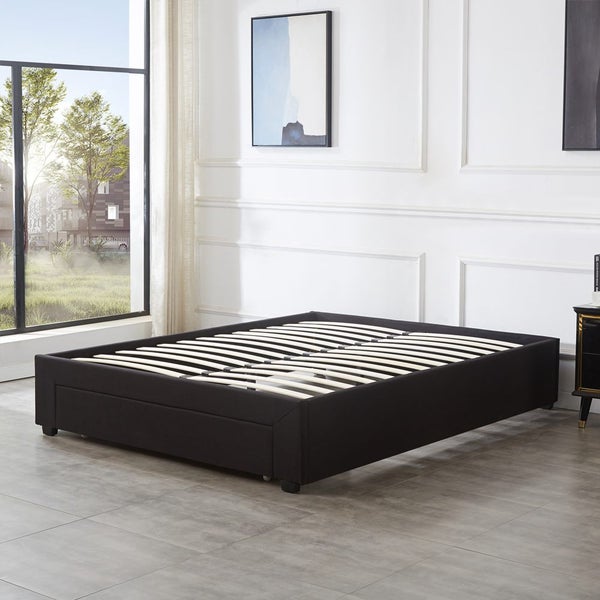 TORI QUEEN BED BASE BLACK COLUOR FABRIC WITHOUT MATTRESS Carousel 1