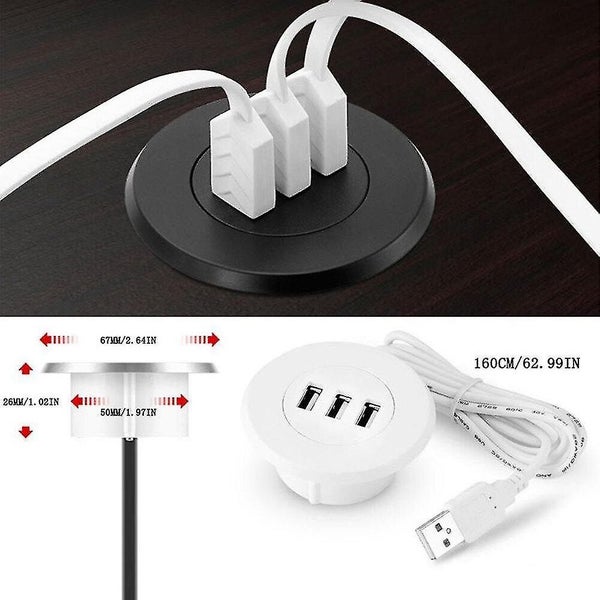 3 Ports USB 2.0 Hub 5cm Grommet Hole In-Desk Mounting USB 2.0 Hub For Laptop P Carousel 2